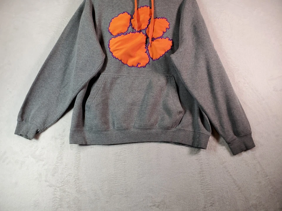 Sudadera con Capucha Clemson University Tigers Estampado de Pata Unisex Grande Gris Bolsillos Logo Foto 4 de 4