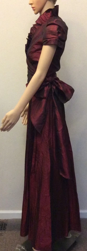 Sooki Small Red Wine Ruffles Taffeta Look 2pc Gown Formal Prom Wedding Dress EUC - Image 3 of 4