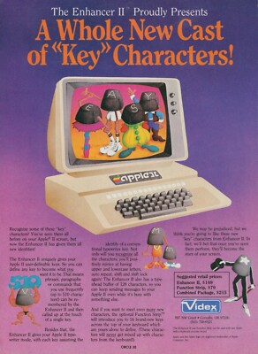 1983 Videx Enhancer Apple II Screen Anthropomorphic Computer Keys Ad PEC1
