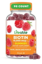 Lifeable Biotin - Great Tasting Raspberry Flavor Gummy - 90 Count