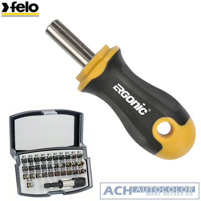 FELO Serie 400 Ergonic Stubby Bithalter Kurz Bit Schraubenzieher + Profi Bitbox