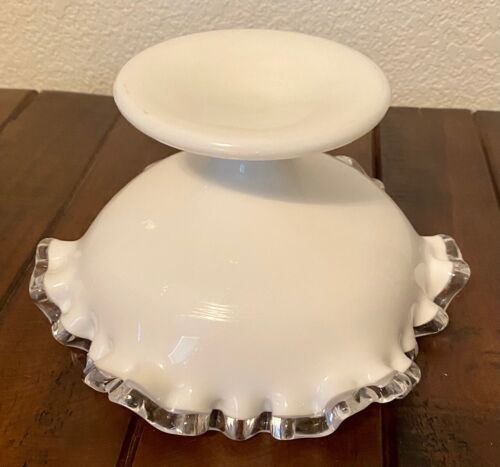Fenton Silver Crest White Milk Glass Candy Dish Bowl Ruffled Rim Vintage 6 pt - Picture 3 of 4