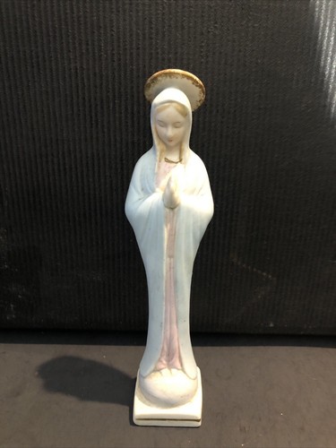 Vintage betende Jungfrau Maria Madonna Porzellan Statue blaues Gewand 7" Statue
