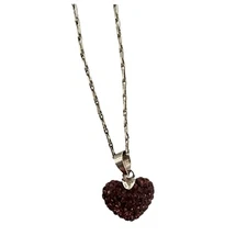 Heart Pendant Necklace Purple Rhinestone Silver Tone Chain Jewelry