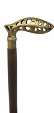 Walking Stick Wooden Cane Antique Brass Solid Head Handle Vintage Handmade Gift