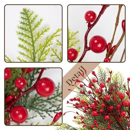 6Pack Christmas Floral Picks Artificial Berry Stems 17inch Christmas Berry Red - Afbeelding 6 van 7