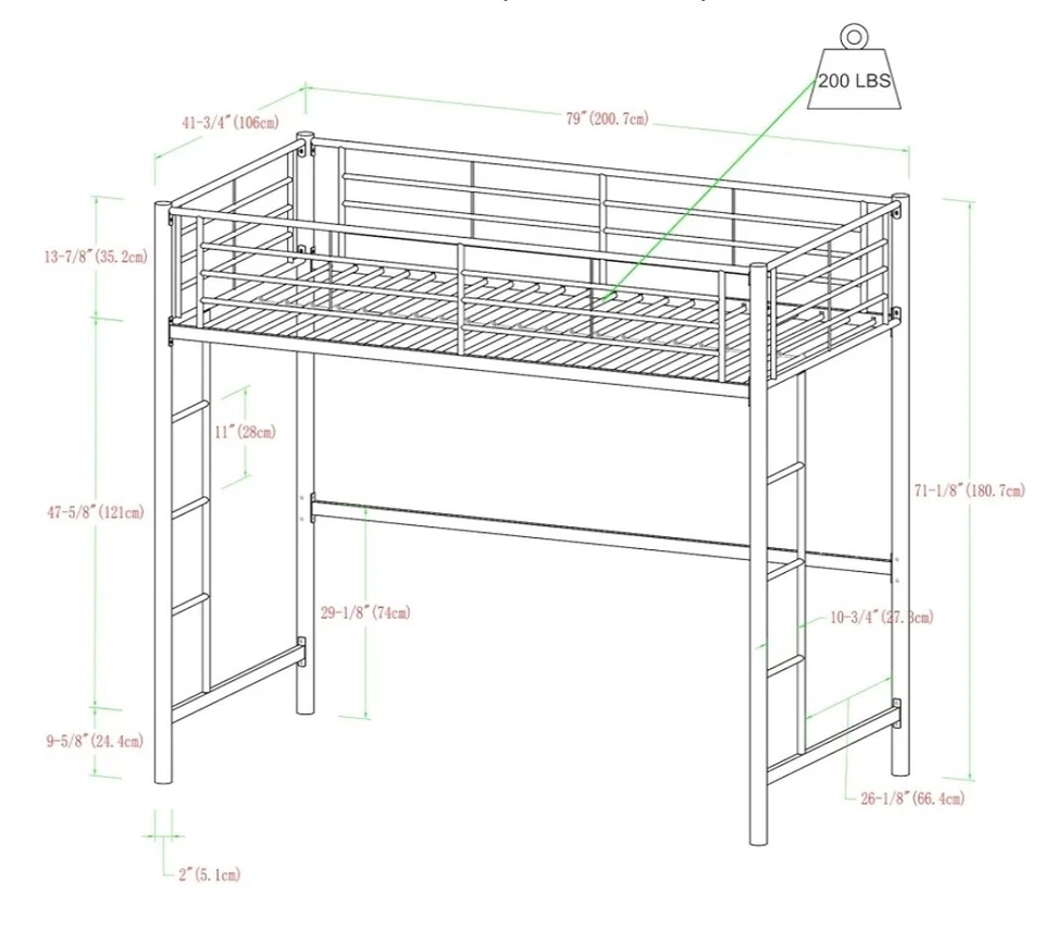 Marco de cama doble metal loft blanco Foto 2 de 4