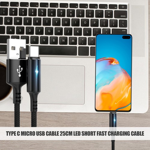 USB C Cable Nylon Fast Charging Cable with LED Light Fast Type-C Charging Cable - Photo 5 sur 21