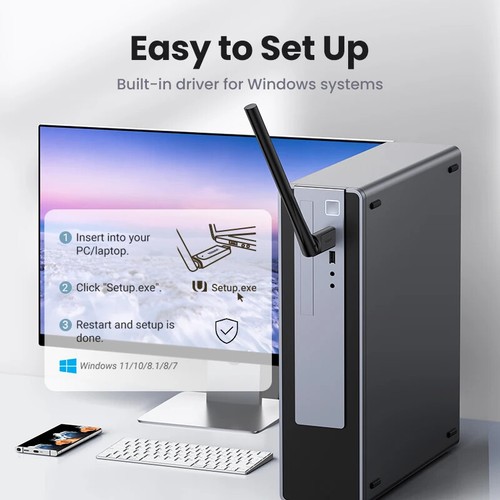 Adapter USB WiFi do PC - Bezprzewodowa karta sieciowa z anteną kompatybilna z Windows - Zdjęcie 5 z 29