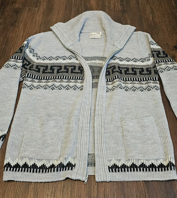 Vintage Clipper Mist Nordic Zip Up Sweater L Preppy USA Grey, Black & White