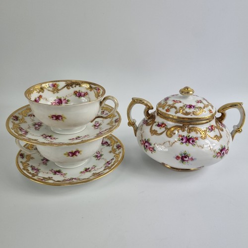 antique Hand Painted Japan Porcelain Tea Set Sugar Bowl Cups Saucers Gold Gilt - Picture 2 of 22