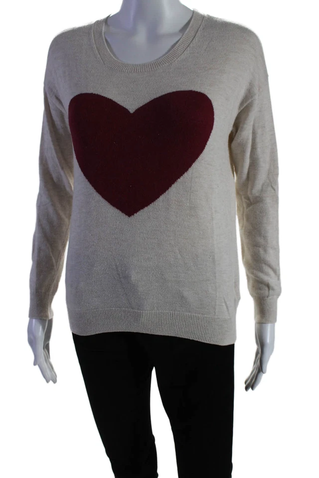 Espléndido Suéter Tejido Corazón Estampado Gráfico Texturizado Crema Talla XS para Mujer Foto 2 de 4