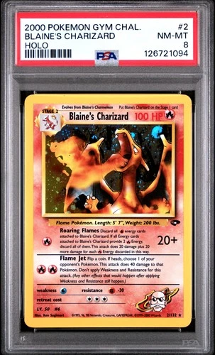2000 POKEMON GYM CHALLENGE HOLO #2 BLAINE'S CHARIZARD PSA 8