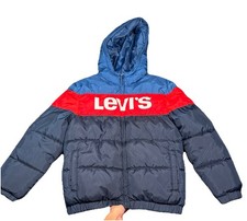 Levi's Boys L Youth Kids Logo Full Zip Hooded Quilted Lined Rocket Puffer Jacket