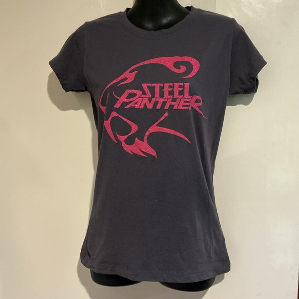 Official Steel Panther T-shirt Band Shirt Women Grey Pink Sparkle size M Concert