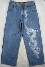 Vintage JNCO White Dragon Wide Leg Blue Jeans Men’s 34x32 (Stains)