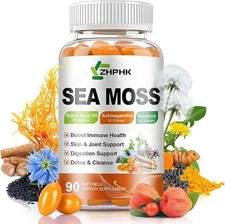 Organic Sea Moss Softgels with Black Seed Oil, Skin, Joint, Gut Support 90-Count