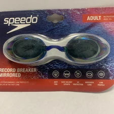 Speedo Adult Record Breaker Mirrored Swimming Goggles Blue- Adult New