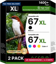 67 XL Ink Cartridge for HP Printers Black/Color Combo Pack 2 Pack