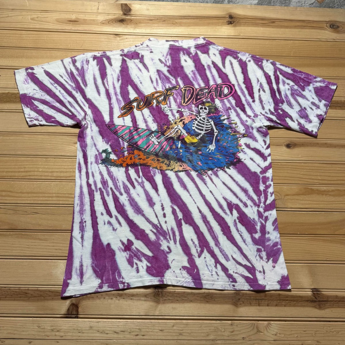 Vintage 1988 Play Dead Surf Skeleton Bonedale Florida Tie Dye T 