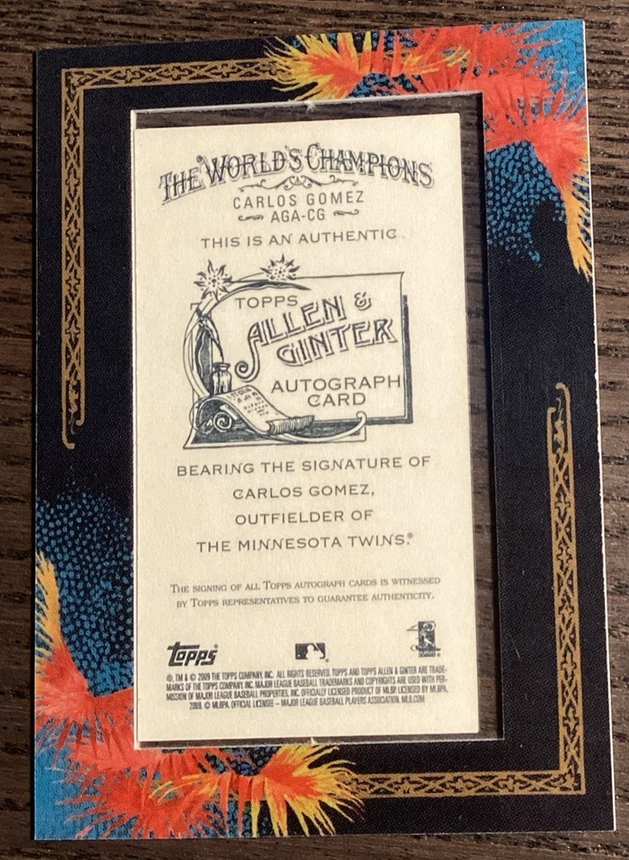 2009 Topps Allen & Ginter's - Framed Mini Autographs Carlos Gomez #AGA-CG (AU) - Image 2 of 2
