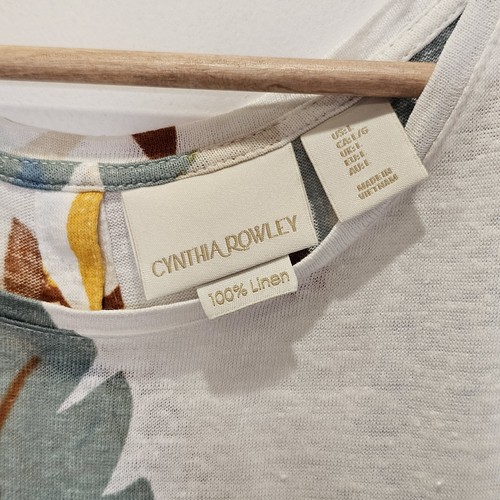 Cynthia Rowley Tropical Botanical Print 100% Linen Slub Knit Top Large - Picture 5 of 11