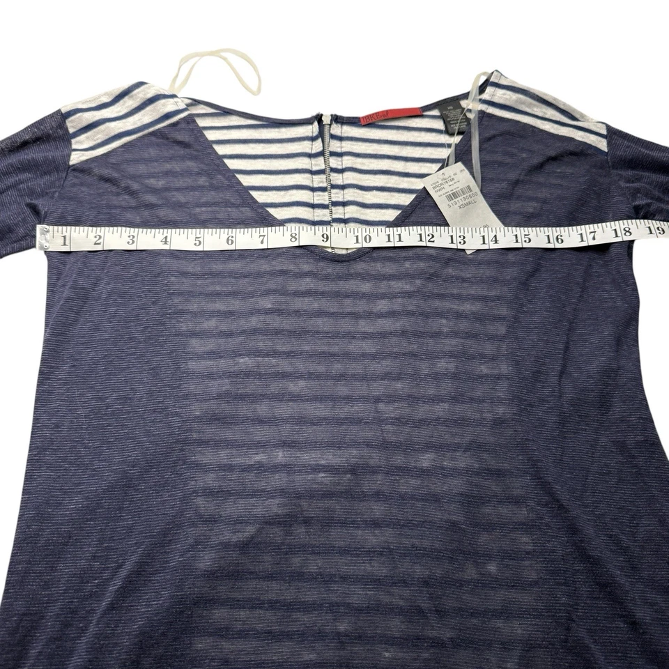 NUEVO CON ETIQUETAS BKE Camisa Top Mezcla de Lino Para Mujer XS Rayas Azul Marino Camisa Manga 3/4 Náutica Foto 4 de 4