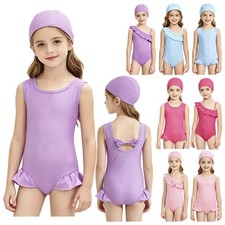 Kids Girls Swimsuit Quick Dry Bathing Suit Ruffle Swimwear Sun Protection Set