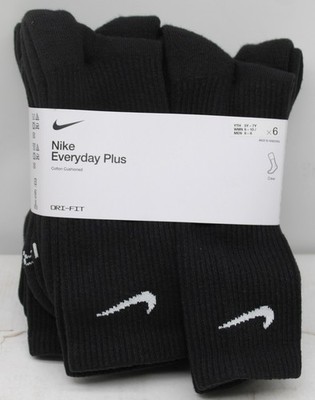 Nike Everyday Plus Cushion Crew Socks BLACK 6 Pack New SZ 6-8 MENS; WMNS 6-9 MED