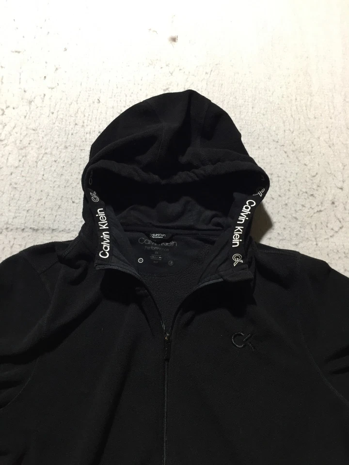 Calvin Klein Performance Fleece Full Zip Plus Size 2X Black Hooded Pockets Logo - Image 2 of 4