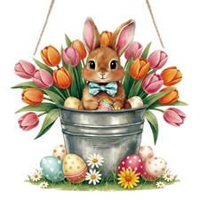 Easter Door Sign Decorations for Home Happy Spring Wooden Colorful Wreath 1