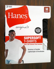 New 3 Mens Hanes Stretch Crew Neck Supersoft T-Shirts Size Medium Undershirts