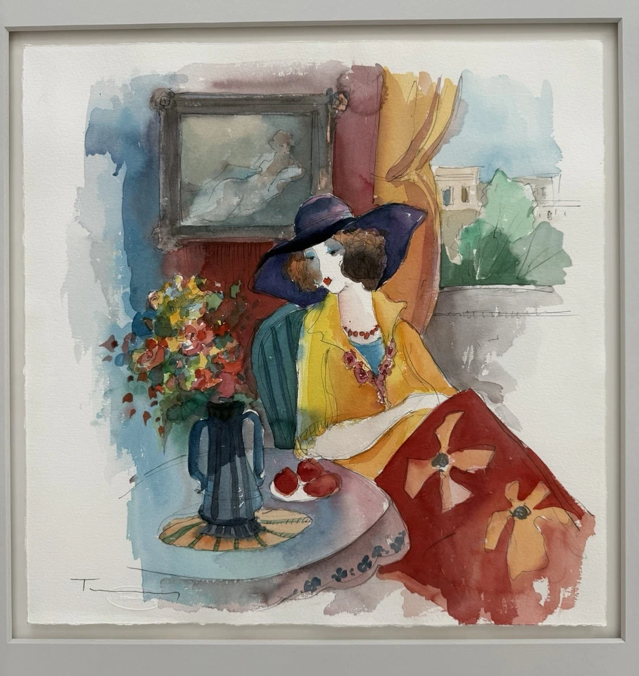 Pintura Acuarela Original Itzchak Tarkay - Enmarcada y Mate - Certificado de Autenticidad - Impresionante Foto 2 de 4