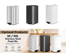 Image of Stainless Steel Soft Close Kitchen Square Pedal Bin Modern Rubbish Waste Dustbin