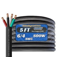 6 Gauge 4 Conductor 6/4 AWG Black SOOW Portable Power Cable Wire (5 Feet)