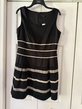 NWT Ann Taylor Black Cotton Sleeveless Fit & Flare Dress W/ Ribbon Piping. Sz M