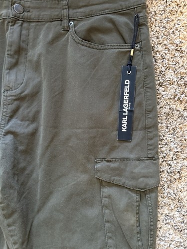 Karl Lagerfeld Paris Cargo Pants Olive Green Cotton Stretch Men's Size 36x28 NWT - Picture 6 of 12