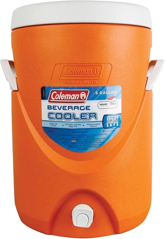NOS Vintage Coleman 5 Gallon Water Cooler Jug Orange White Time Capsule New
