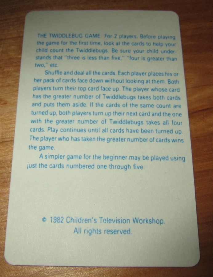 The TwiddleBug Game Sesame Street 1982 Counting Card Gane - Image 3 of 4