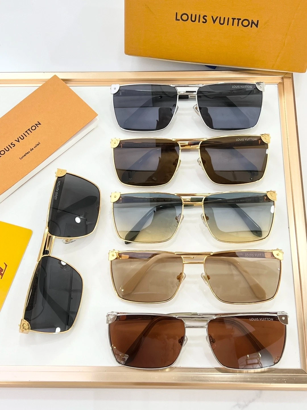LLOUISV Z3206U Square Aviator Sunglasses Gold Green Metal Blue Gradient Lens image 3
