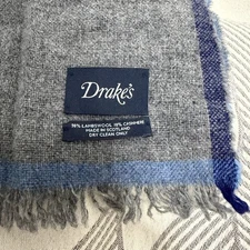 Drake's Lambswool Cashmere Scarf Grey Made in Scotland