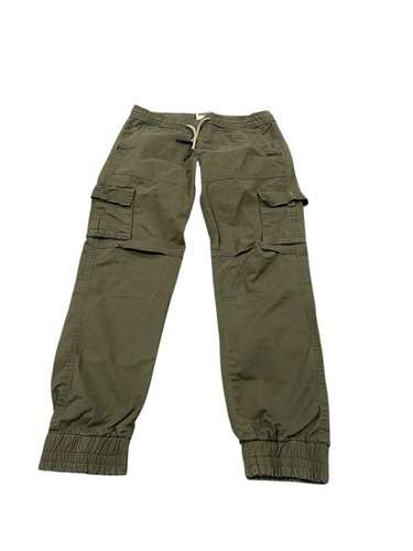 Superdry Men’s Cargo Pants Size W34 L29 Green Pockets Elastic Waist Army Logo