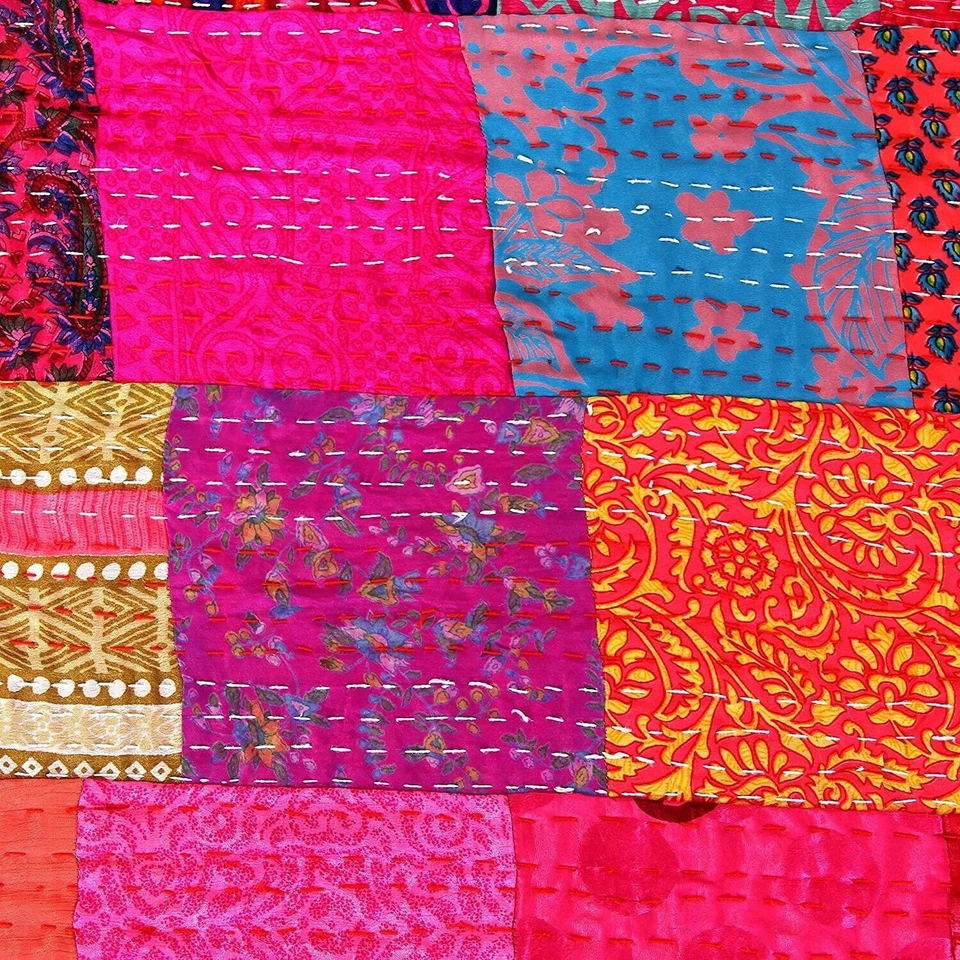 Queen Kantha Floral Quilt kantha Quilted Kantha Bedding Reversible Coverlet - Image 4 of 4