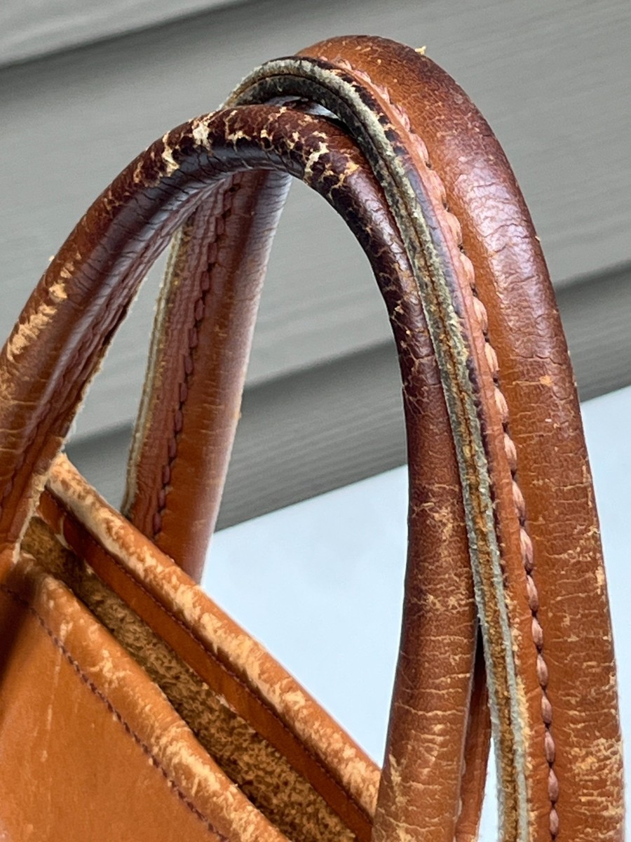 1960s LL BEAN Boat Tote Bag Leather Carry All 13x12 Script