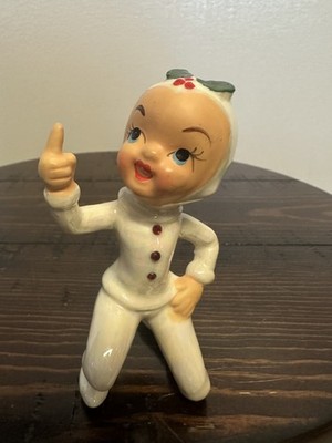 Vintage Kreiss Christmas Pixie Elf Pointing Rhinestones Pearlized Figurine