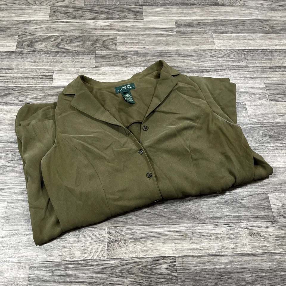 RALPH LAUREN Button Up Sleeveless Green Silk Maxi Shirt Dress Women's Size 16 - Image 4 of 4