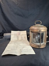 Vintage Nautical Brass Stern Light Lamp Off Ship Inspection Paperwork Dated 1948