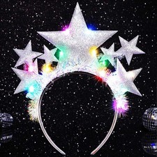 Womens Light Up Silver Glowing LED Star Headband Costume Headpiece