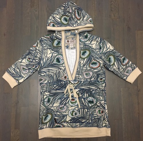 One World Hooded Sweatshirt Pullover Drawstring Hoodie Peacock Feathers Cotton M - Picture 2 of 12