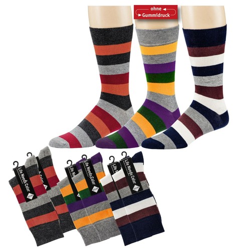 Herrensocken trendig geringelt, Pique-Bund ohne Gummi, handgekettelt, Baumwolle - Bild 1 von 5